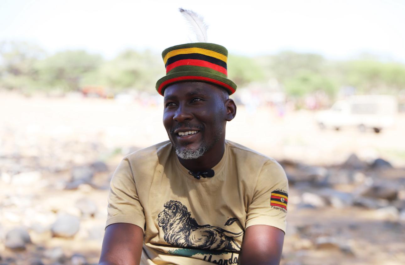 Abdi Achegei Adan, the Director of Elemi Development Organization, an organization that works with marginalized communities in northern Kenya, speaks during an interview at the Lokiriama Peace Accord Commemoration in Lokiriama, Turkana County, Kenya